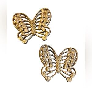 2 Homeco Molded Plastic Butterflies Mid Century Modern Intricate Scrollwork Vtg